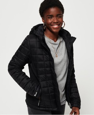 Superdry Hooded Box Quilt Fuji Női Kabát Fekete | LXBKC5186